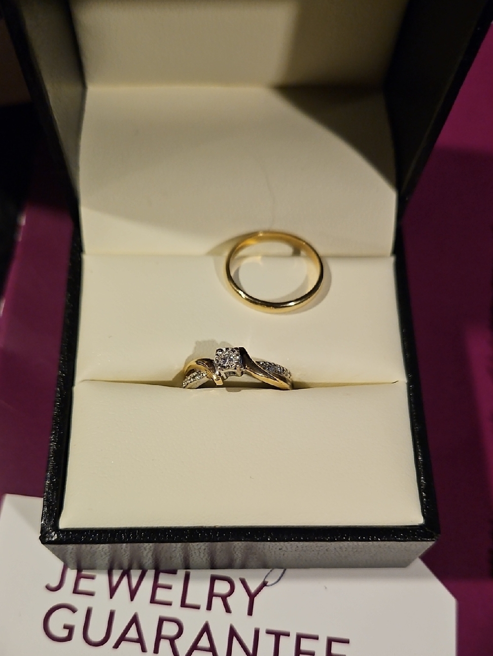 Sterling Silver, 10k Gold And Diamond Engagment Ring And Band Set
